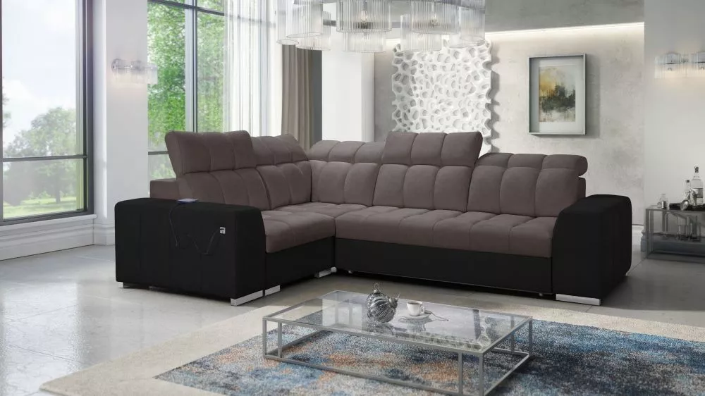 Dīvāns Pagano 2 Premium Standard · Tumši brūns + melns · 209 × 285 × 83 cm