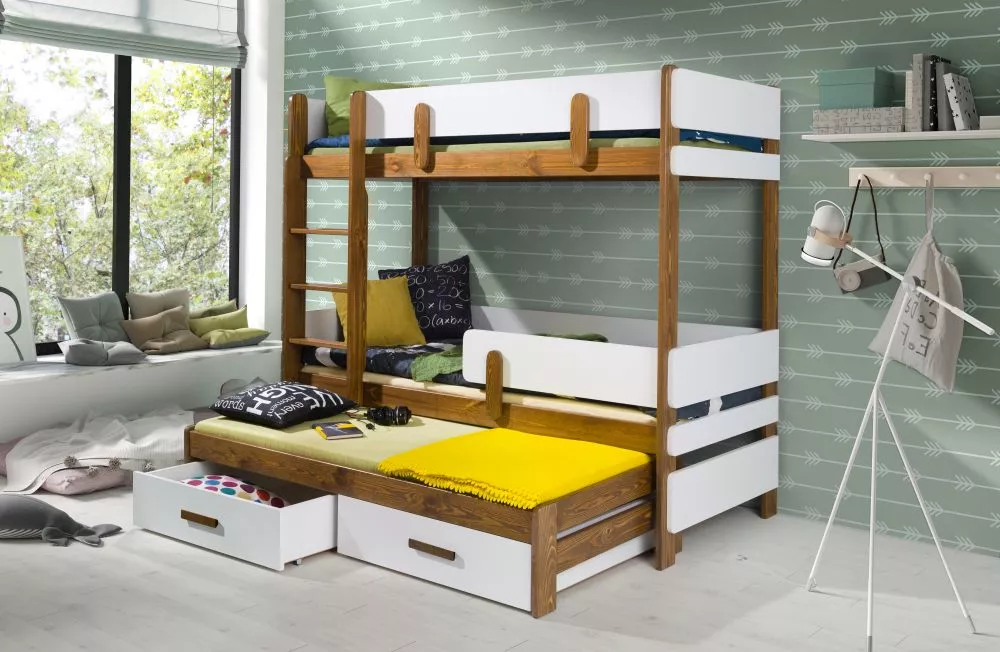 Bērnu gulta Ettore 3 ar stelāžām Kāpņu puse: Pa labi, Guļamvietas platums: 80 cm, Guļamvietas garums: 180 cm, · 93 × 190