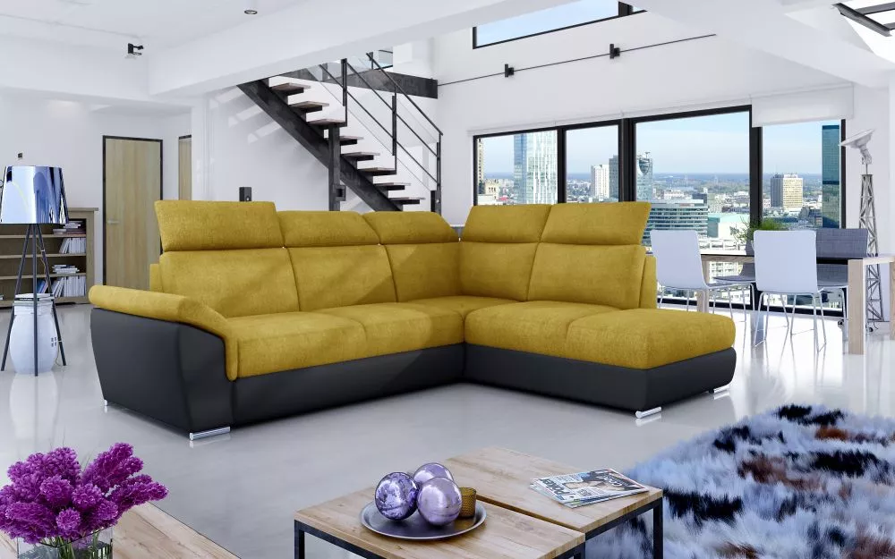Dīvāns Loreto Classic standard · Dzeltens + melns · 210 × 260 × 102 cm