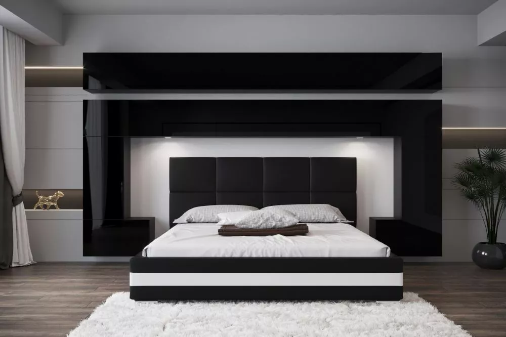 Sekcija Panama 5 Gloss ar LED · Melns · 300 × 35 × 214 cm