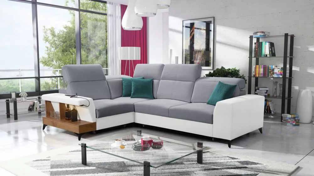 Dīvāns Belutti 2 Lancelot Standard ar LED · Pelēks + balts · 212 × 288 × 84 cm