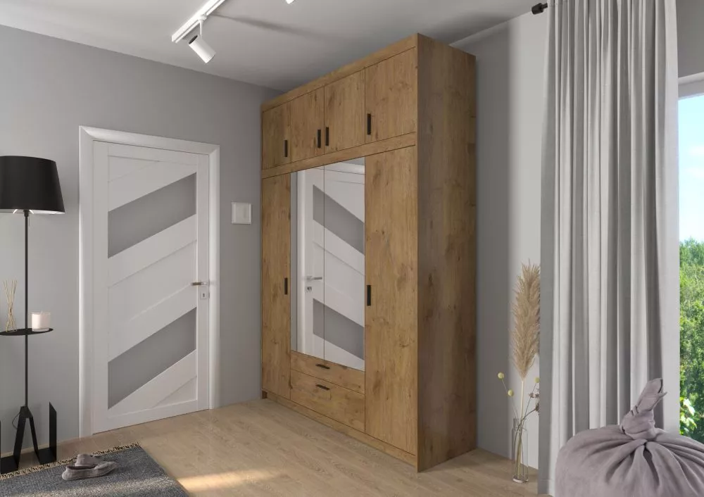 Skapis Elena 4D Premium ar spoguli · Ozols lefkas · 176.3 × 53 × 245.5 cm