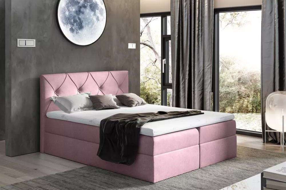 Gulta Crystal Boxspring Premium Standard Guļamvietas platums: 120 cm, Guļamvietas garums: 200 cm, · Tumši rozā · 124 × 2