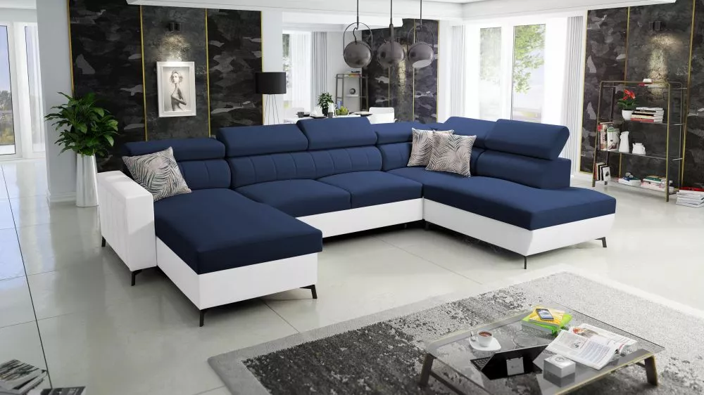 Dīvāns Baltico 6 Standard · Zils + balts · 224 × 351 × 83 cm