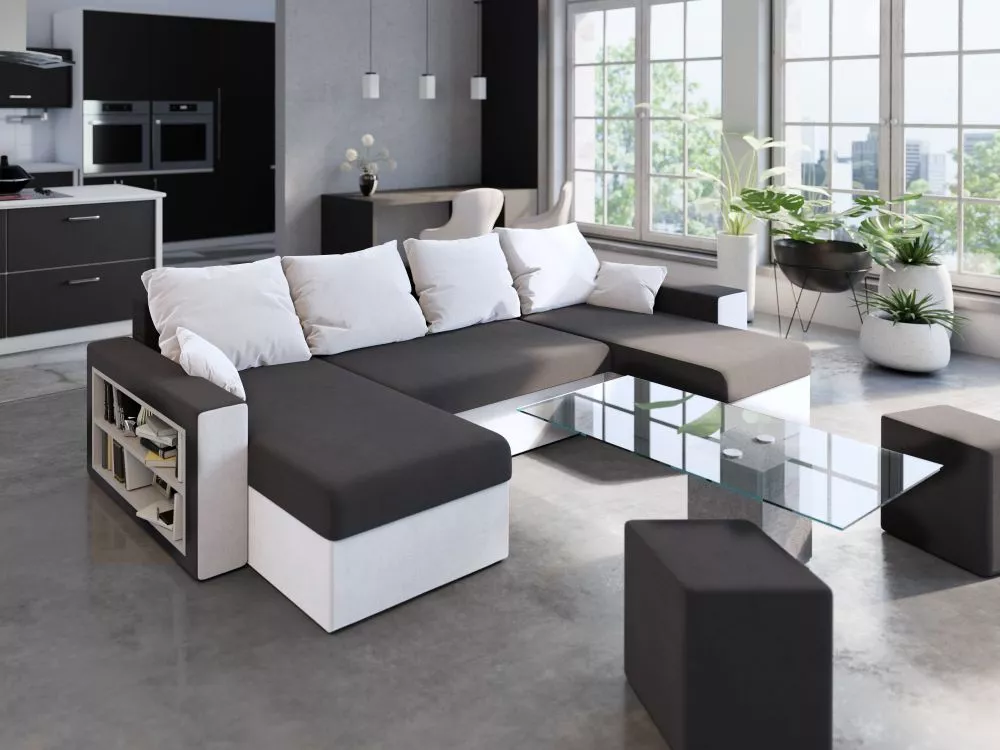 Dīvāns Boston Corner Standard · Pelēks + balts · 140 × 327 × 90 cm
