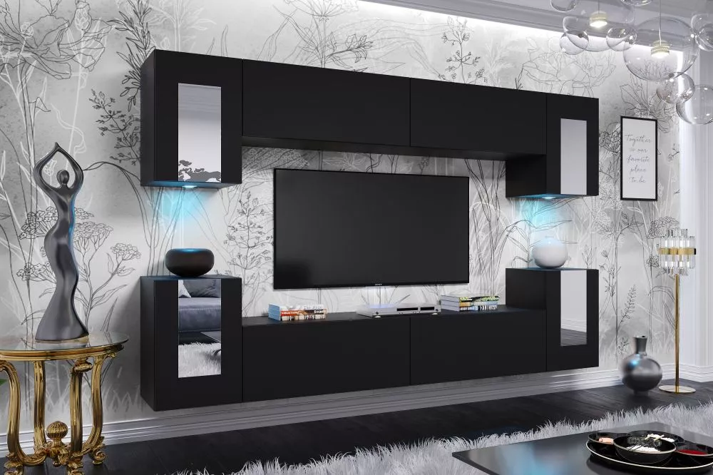 Sekcija Jaman ar LED · Melns · 240 × 35 × 170 cm