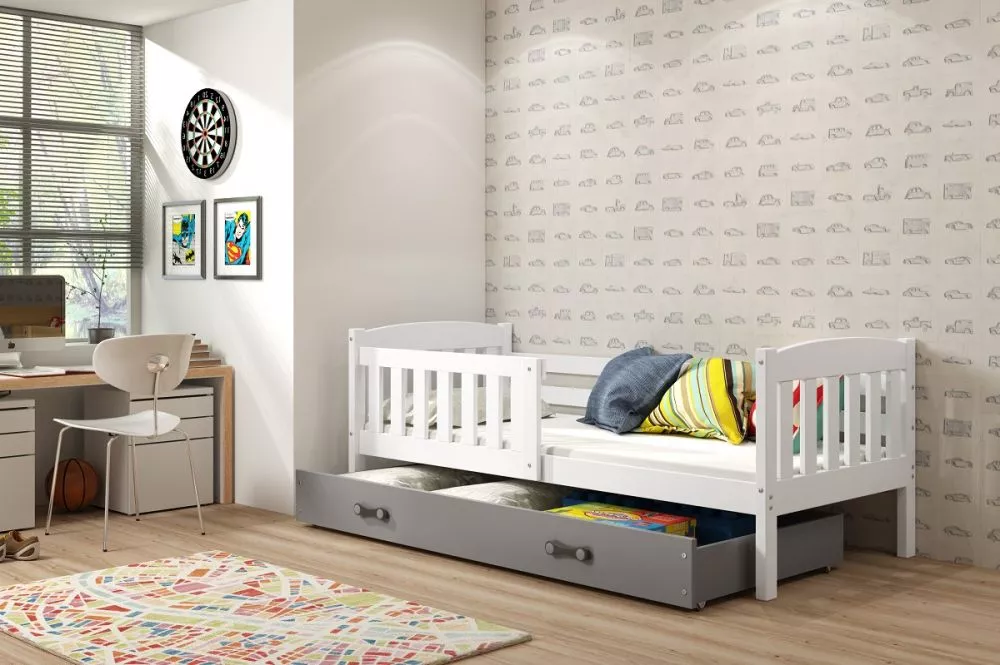 Bērnu gulta Kubus Single White ar stelāžu Guļamvietas platums: 90 cm, Guļamvietas garums: 200 cm, · 97 × 206 × 70 cm