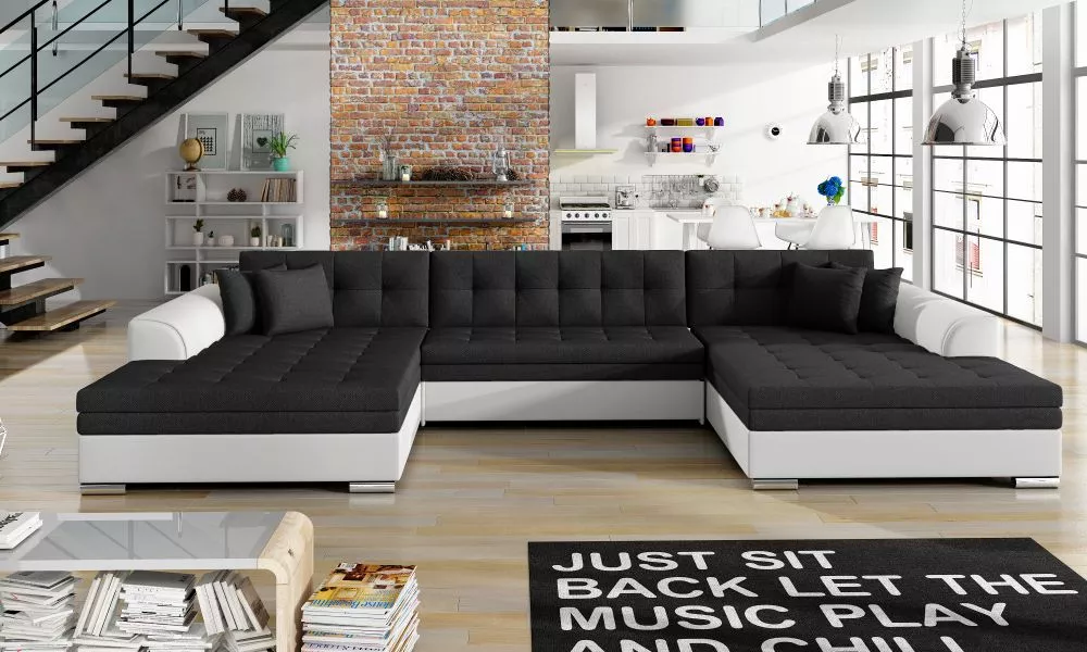 Dīvāns Vento Lux standard · Melns + balts · 165 × 365 × 80 cm