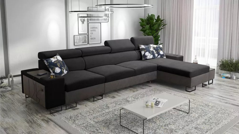 Dīvāns Melody 12 Maxi Premium Standard · Melns + grafīts · 182 × 366 × 84 cm