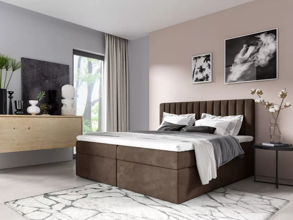 Gulta Paso Boxspring Standard Guļamvietas platums: 160 cm, Guļamvietas garums: 200 cm, · Tumši brūns · 164 × 208 × 103 c