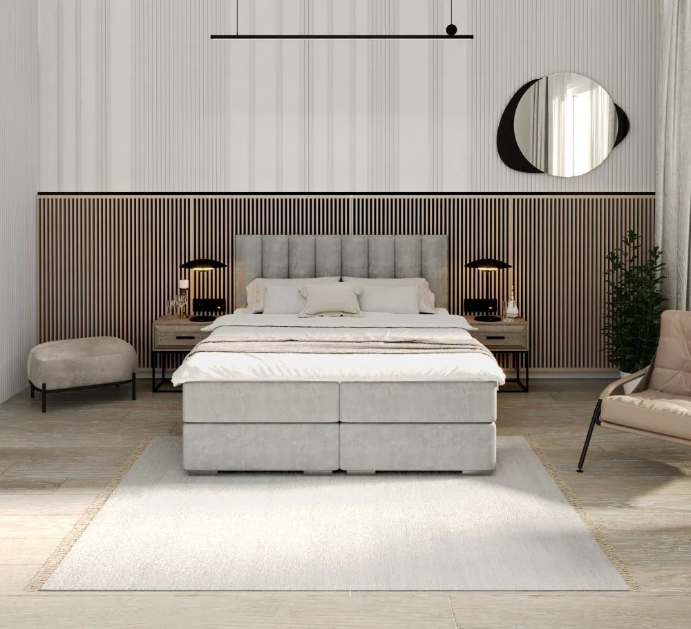 Gulta Lincoln Boxspring Standard Guļamvietas platums: 140 cm, Guļamvietas garums: 200 cm, · Pelēks · 140 × 207 × 110 cm