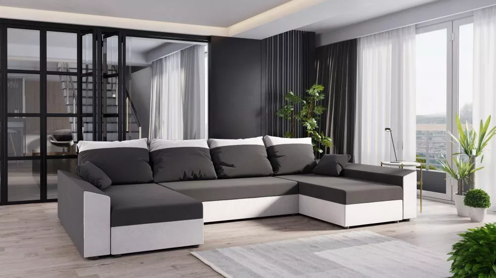 Dīvāns Paul U standard · Pelēks + balts · 139 × 321 × 80 cm