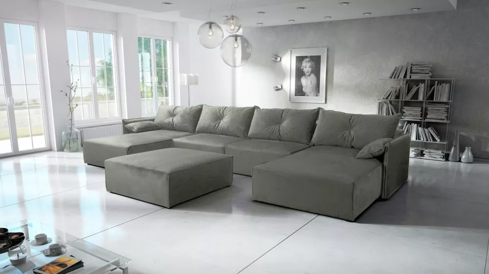 Dīvāns Leon U Standard ar pufu · Pelēks · 179 × 420 × 85 cm