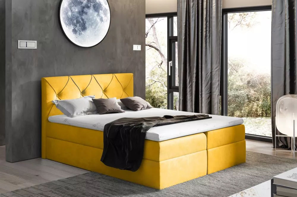 Gulta Crystal Boxspring Premium Standard Guļamvietas platums: 140 cm, Guļamvietas garums: 200 cm, · Tumši dzeltens · 144