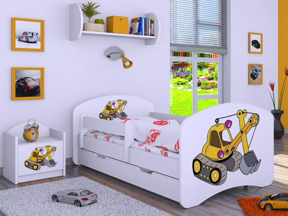 Bērnu gulta Happy L02 Zolta Koparka 140x70 ar stelāžu Guļamvietas platums: 70 cm, Guļamvietas garums: 140 cm, · 82 × 144