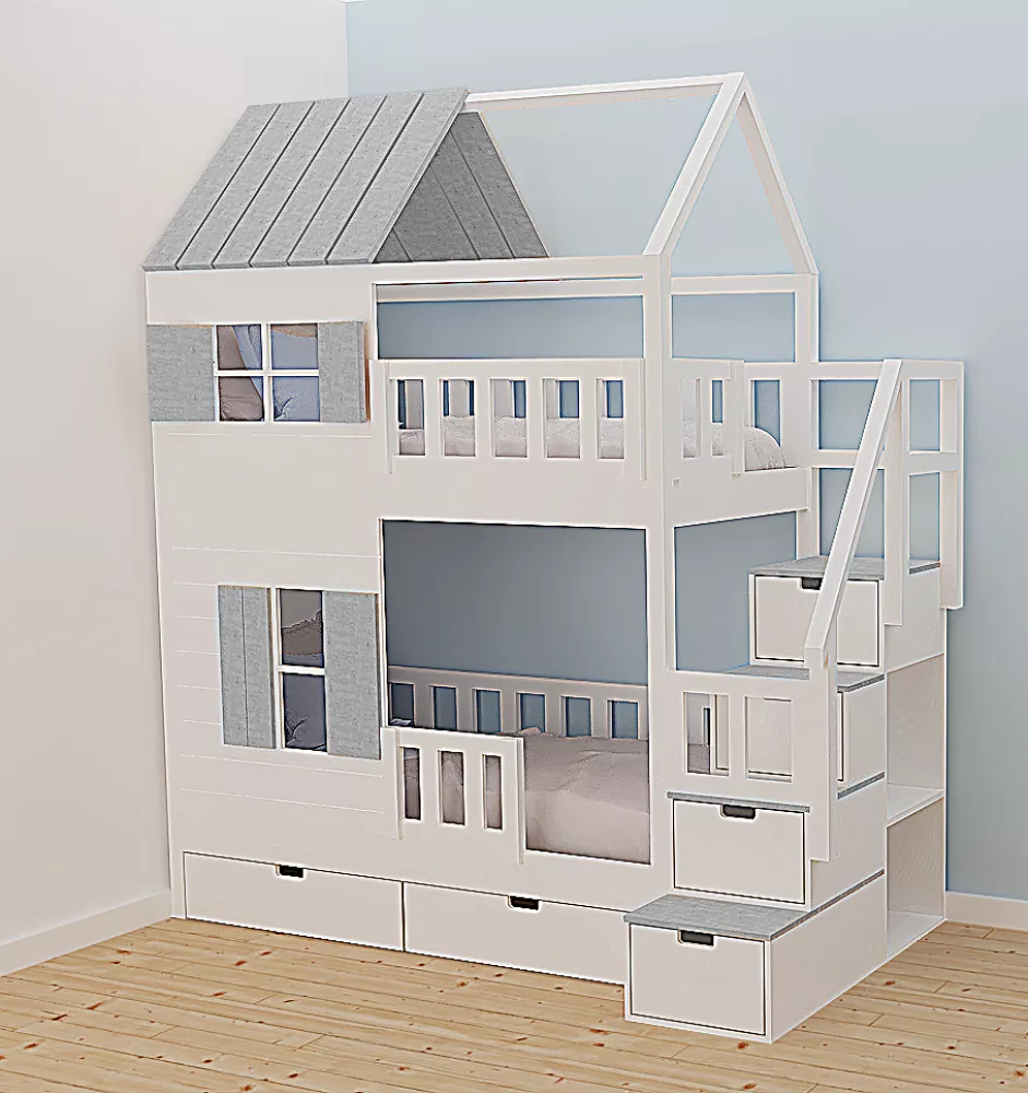 Bērnu gulta 105P ar stelāžām Kāpņu puse: Pa labi, Guļamvietas platums: 80 cm, Guļamvietas garums: 160 cm, · 112 × 212 × 