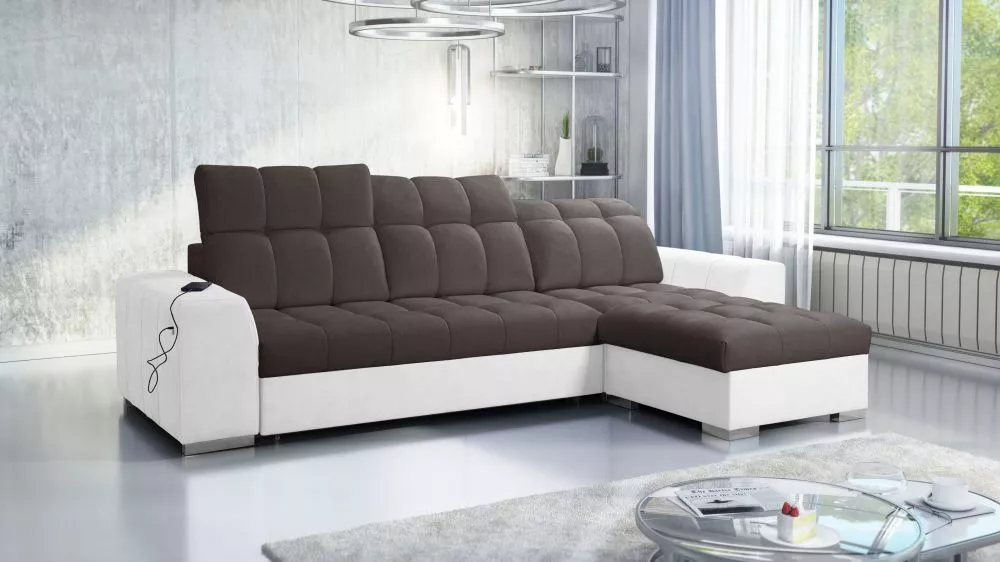 Dīvāns Pagano 1 Premium Standard · Tumši brūns + balts · 179 × 291 × 83 cm
