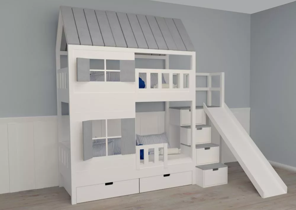 Bērnu gulta 101P+Z ar stelāžām Kāpņu puse: Pa labi, Guļamvietas platums: 80 cm, Guļamvietas garums: 160 cm, · 140 × 247 