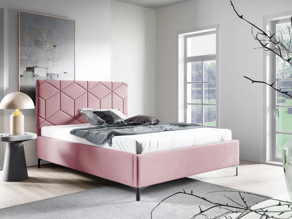Gulta PK35 ar stelāžu Guļamvietas platums: 160 cm, Guļamvietas garums: 200 cm, stelāžas tips: metāla, · Rozā · 178 × 222