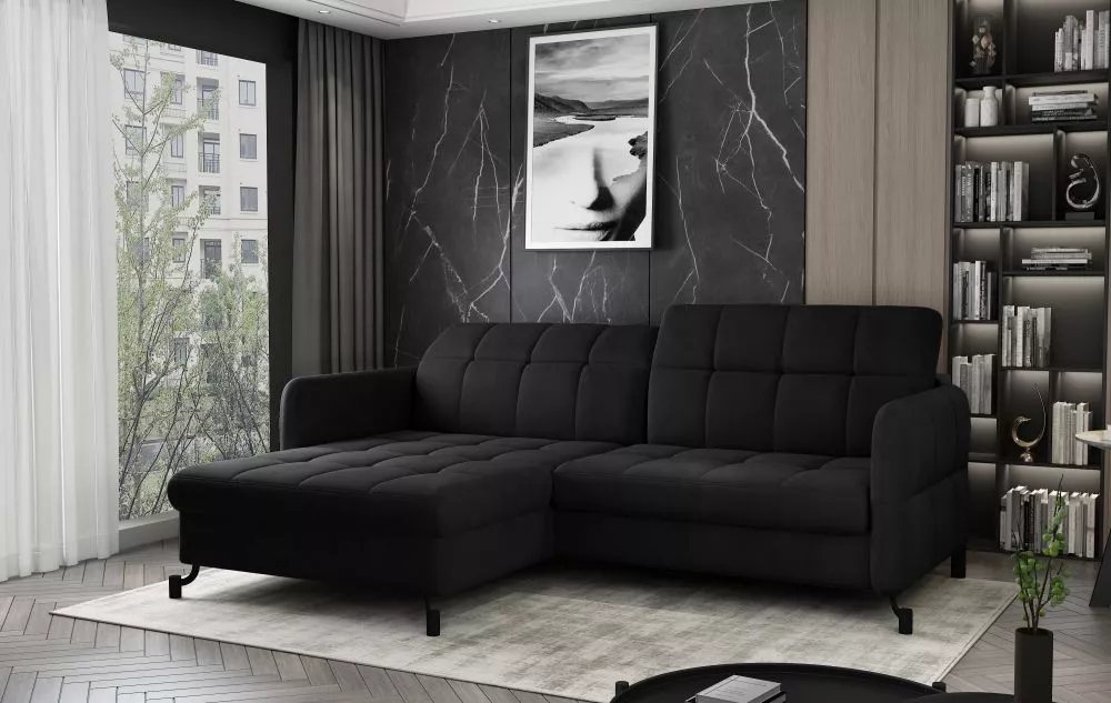 Dīvāns Lorelle Premium standard · Melna · 160 × 225 × 105 cm