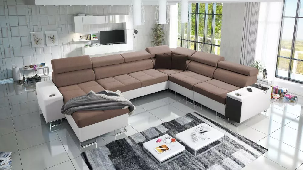 Dīvāns Morena 8 Premium Standard · Brūns + balts · 284 × 360 × 84 cm