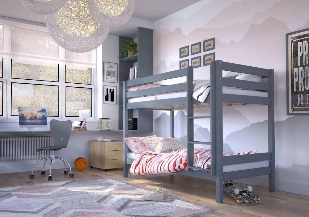 Bērnu gulta Olaf ar stelāžām Guļamvietas platums: 90 cm, Guļamvietas garums: 190 cm, · Antracīts · 97.4 × 197.4 × 148 cm