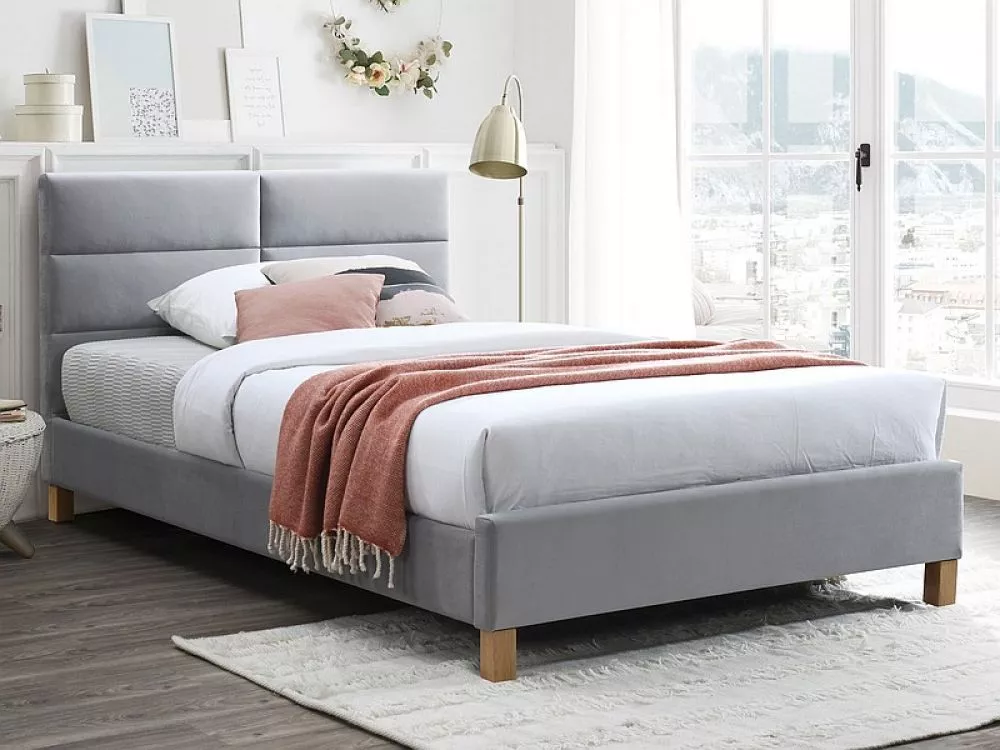 Gulta Sierra Velvet ar stelāžu Guļamvietas platums: 120 cm, Guļamvietas garums: 200 cm, stelāžas tips: koka, · Gaiši pel