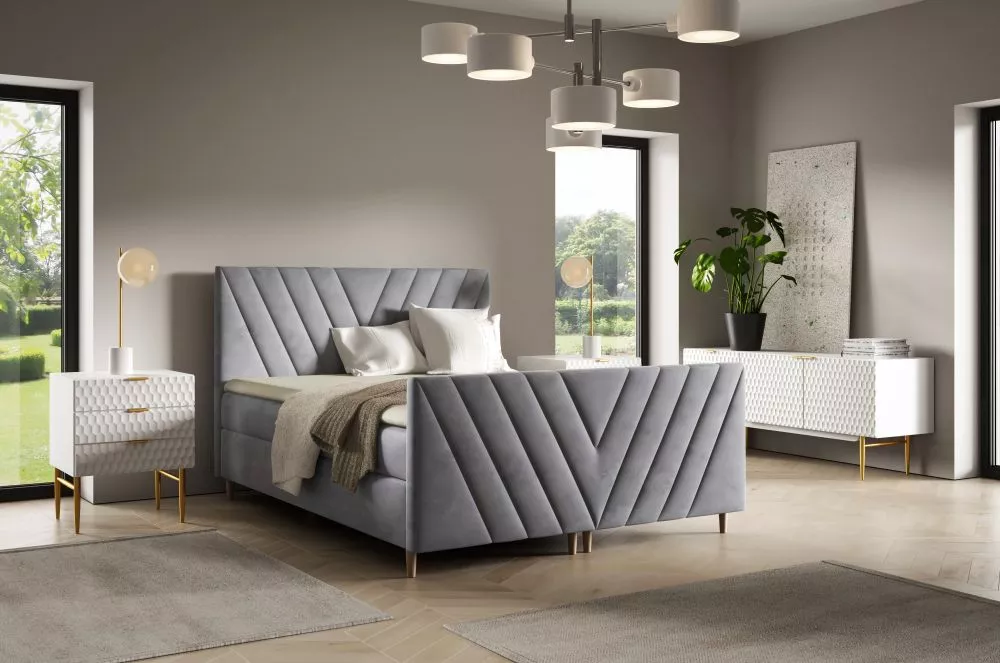 Gulta Beno Plus Boxspring Standard Guļamvietas platums: 120 cm, Guļamvietas garums: 200 cm, · Pelēks · 124 × 208 × 115 c