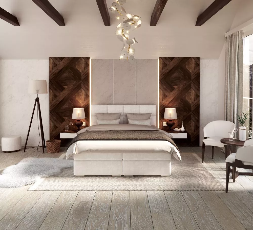 Gulta Portland Boxspring Standard Guļamvietas platums: 140 cm, Guļamvietas garums: 200 cm, · Krēma · 140 × 206 × 110 cm