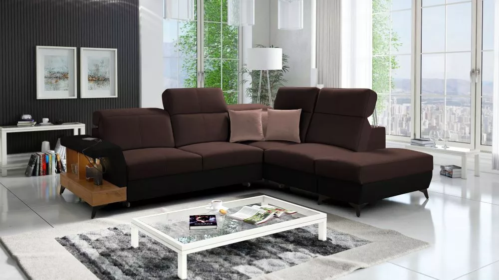 Dīvāns Belutti 7 Lancelot Standard ar LED · Tumši brūns + melns · 236 × 288 × 84 cm