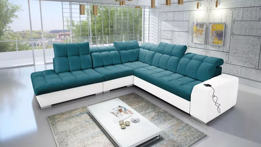 Dīvāns Pagano 9 Premium Standard · Tirkīzs + balts · 285 × 300 × 83 cm