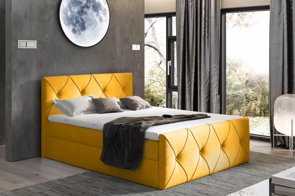 Gulta Crystal Lux Boxspring Premium Standard Guļamvietas platums: 140 cm, Guļamvietas garums: 200 cm, · Dzeltens · 144 ×