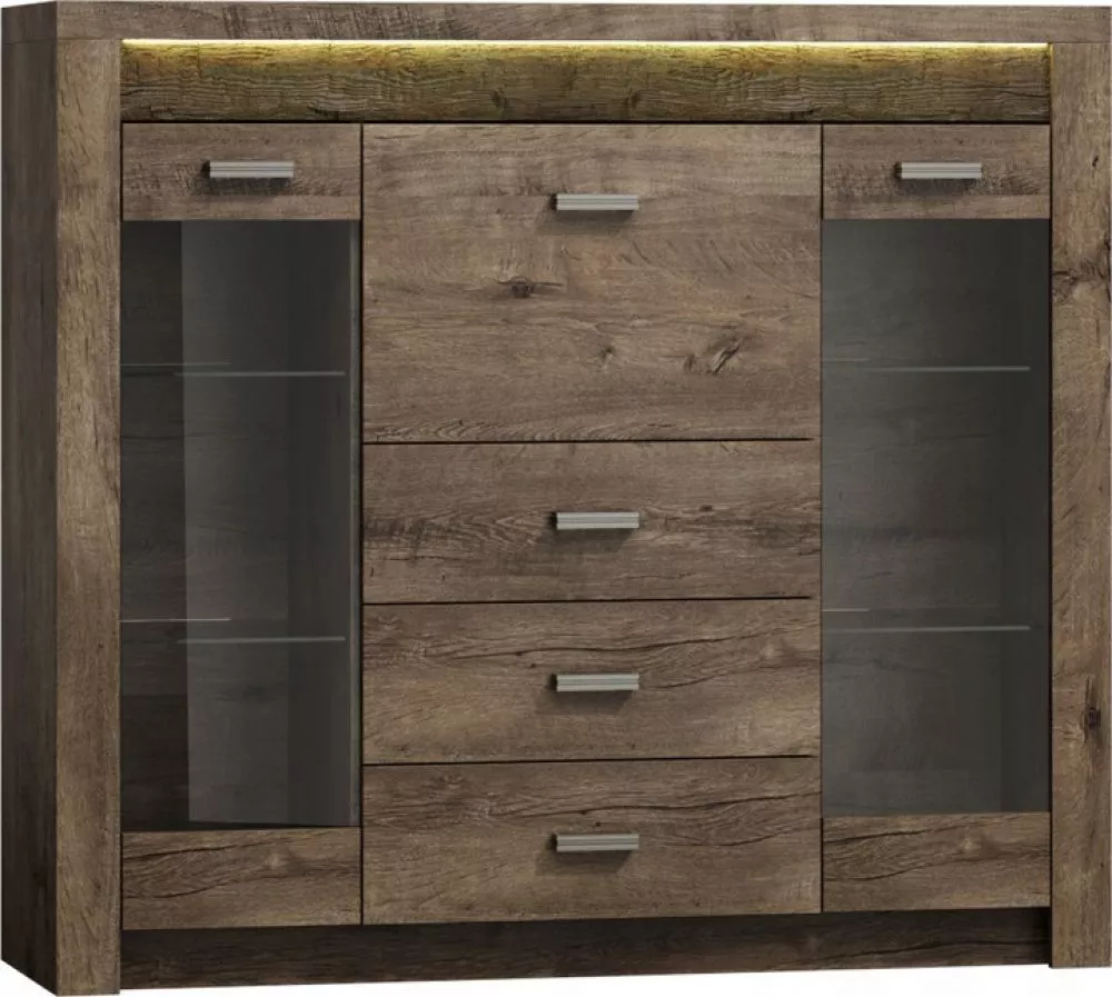 Kumode Indianapolis I8 ar LED · Tumšais osis · 137 × 42 × 122 cm
