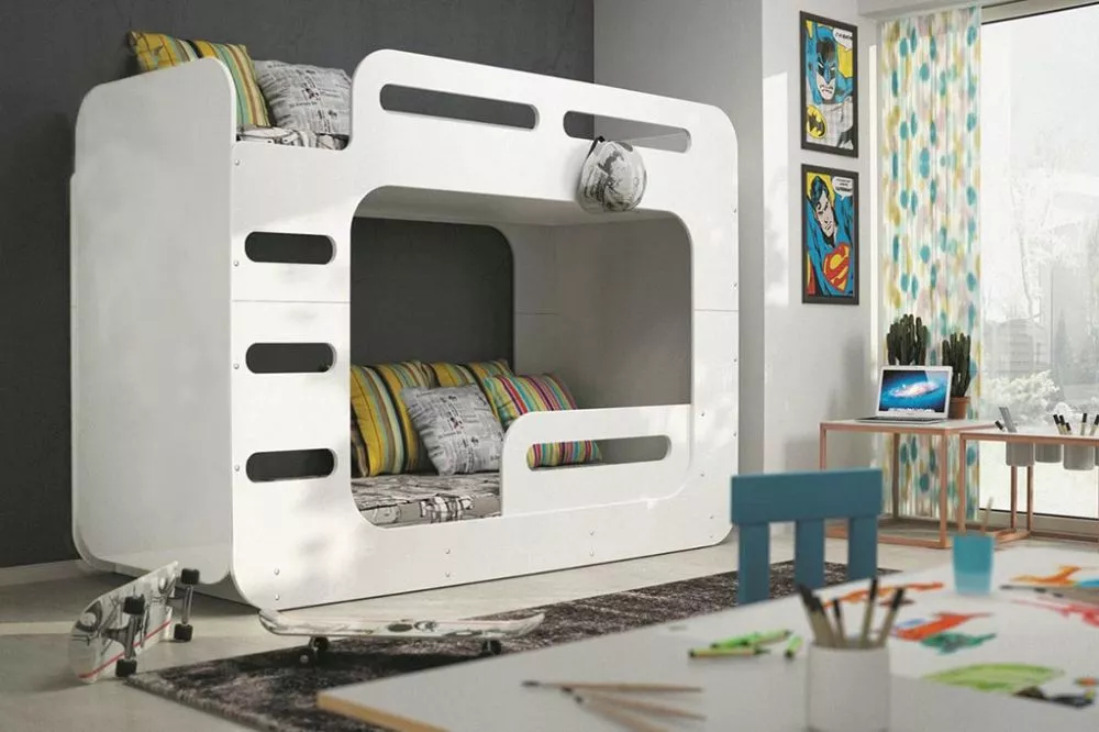 Bērnu gulta Max 2 White ar stelāžām Guļamvietas platums: 80 cm, Guļamvietas garums: 200 cm, · Balts · 83 × 205 × 134 cm