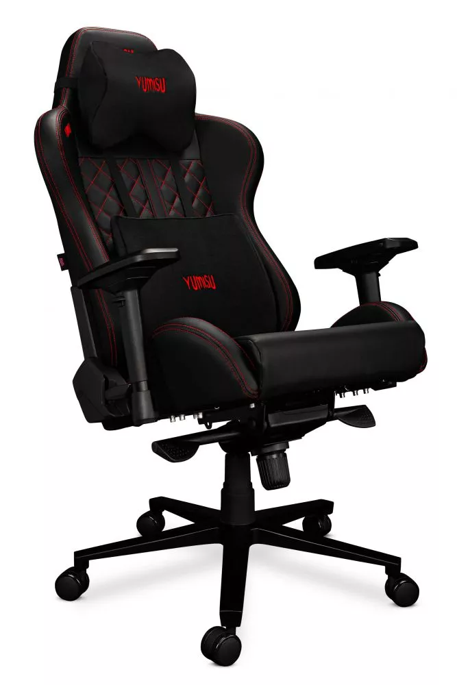 Datorkrēsls Yumisu 2050 Eco Korpusa krāsa: melns, Elementu krāsa: sarkans, Sēdvietas platums: 39 cm, · 70 × 70 × 133 cm