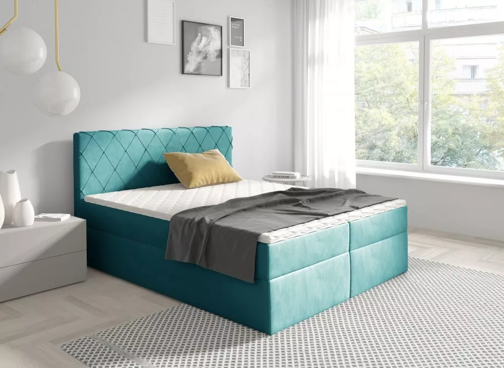 Gulta Galloper Boxspring Standard Guļamvietas platums: 140 cm, Guļamvietas garums: 200 cm, · Jūraszaļš · 140 × 215 × 110