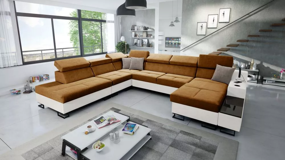 Dīvāns Alicante 10 Whisper Eco Standard · Oranžs + balts · 300 × 361 × 81 cm
