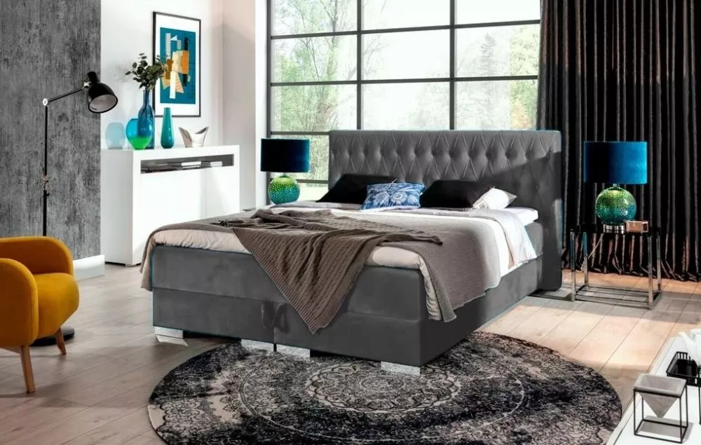 Gulta Kacper 3 Boxspring Standard Guļamvietas platums: 160 cm, Guļamvietas garums: 200 cm, · Tumši pelēks · 180 × 212 × 