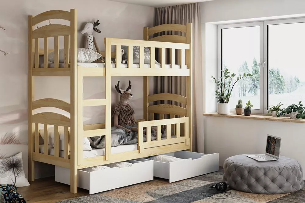 Bērnu gulta Damian 2 ar stelāžām Guļamvietas platums: 75 cm, Guļamvietas garums: 160 cm, · Priede · 81 × 168 × 160 cm