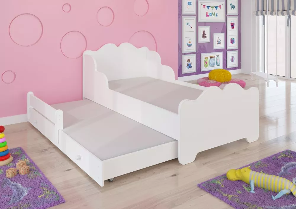 Bērnu gulta Ximena 2 ar stelāžām Guļamvietas platums: 80 cm, Guļamvietas garums: 160 cm, · Balts · 88 × 164 × 63 cm