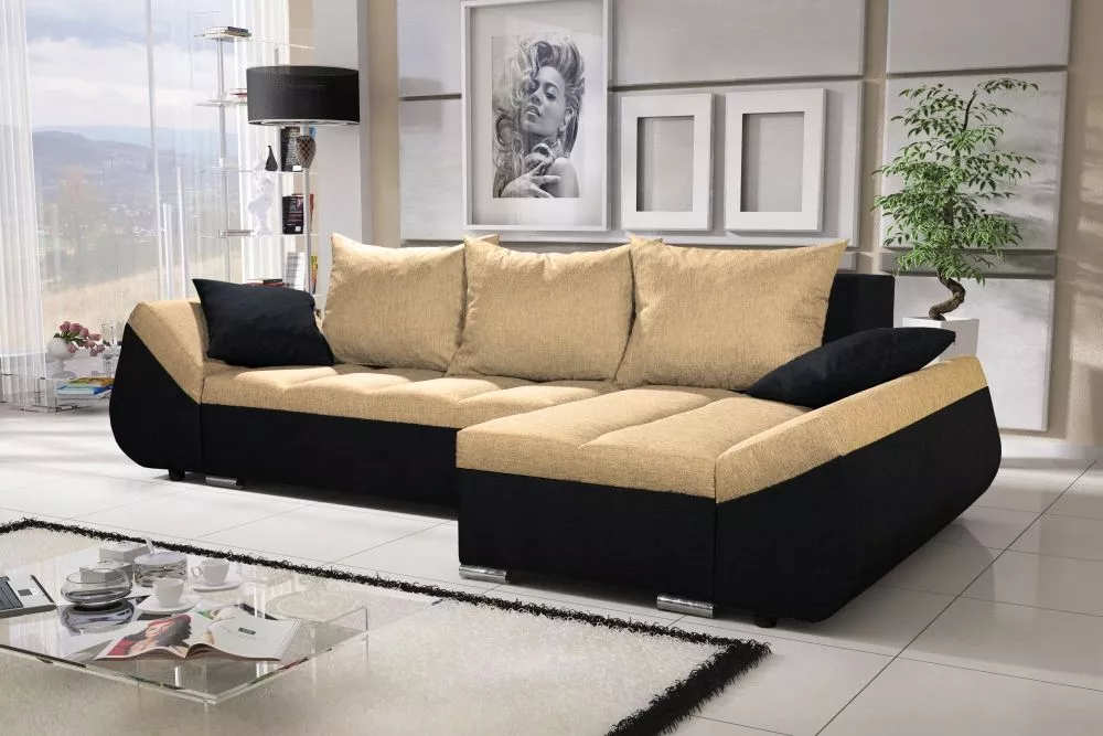Dīvāns Korfu Standard · Krēma + melns · 140 × 251 × 90 cm