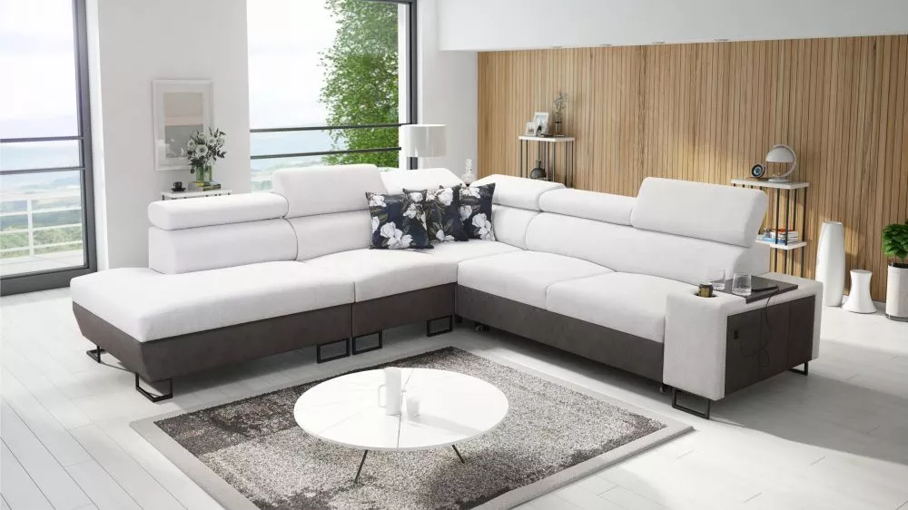 Dīvāns Melody 9 Premium Standard · Gaiši pelēks + grafīts · 285 × 295 × 84 cm