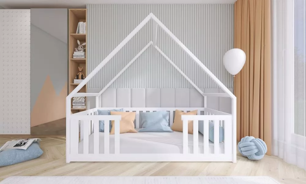 Bērnu gulta Bee ar stelāžu Guļamvietas platums: 80 cm, Guļamvietas garums: 200 cm, · Balts · 87 × 208 × 184 cm