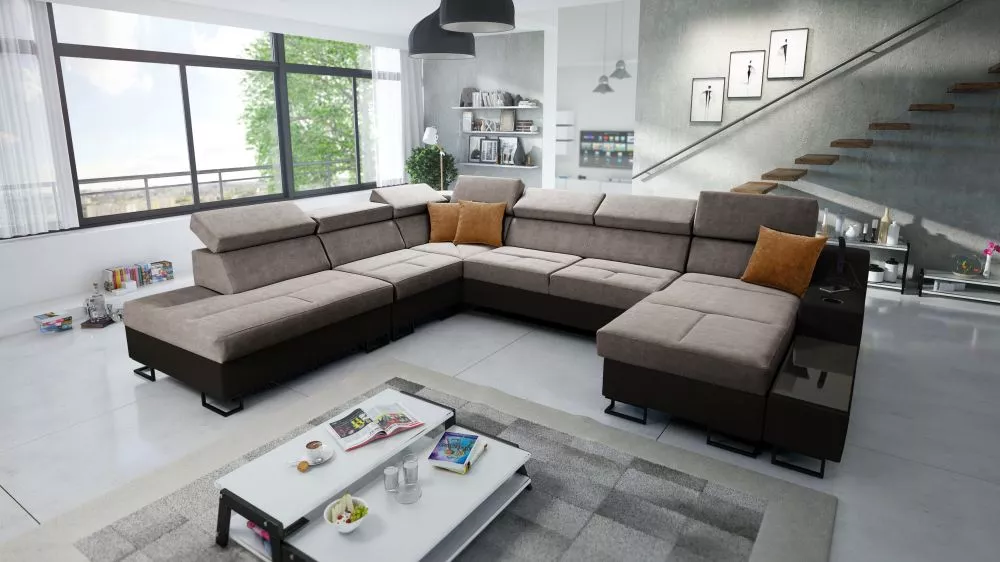 Dīvāns Alicante 10 Whisper Eco Standard · Brūns + melns · 300 × 361 × 81 cm