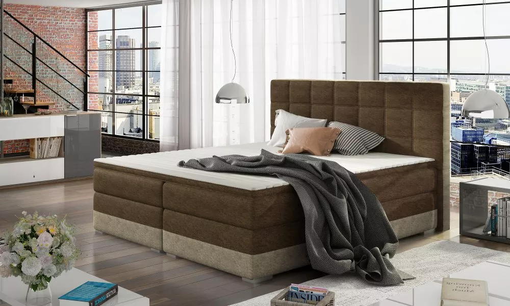 Gulta Damaso Boxspring standard Guļamvietas platums: 140 cm, Guļamvietas garums: 200 cm, · Brūns + bēšs · 155 × 205 × 12