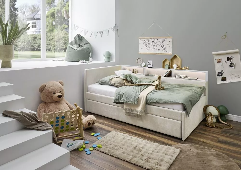Gulta Uno Standard ar stelāžu Guļamvietas platums: 120 cm, Guļamvietas garums: 200 cm, · Bēšs · 142 × 210 × 91 cm