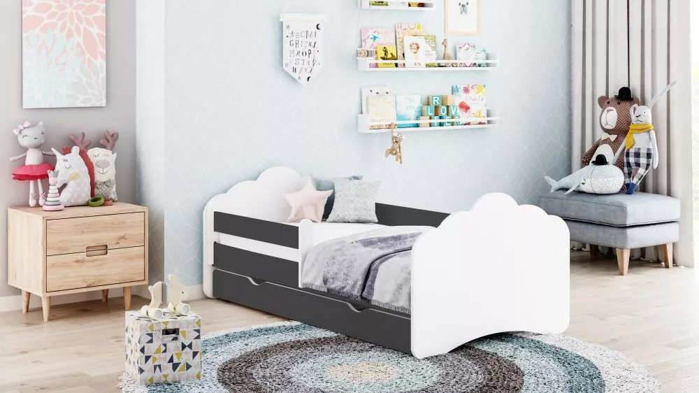 Bērnu gulta Mobi ar stelāžu Guļamvietas platums: 90 cm, Guļamvietas garums: 180 cm, · 102 × 188 × 65 cm