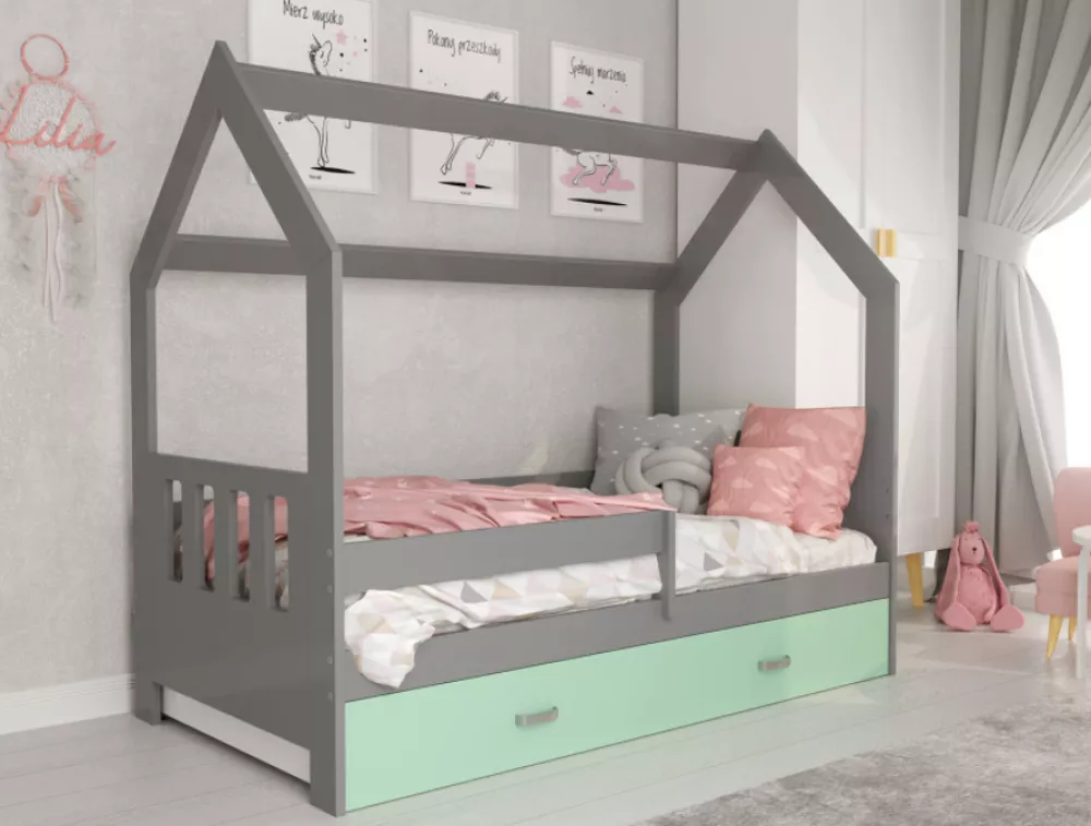 Bērnu gulta Domek D3-C ar stelāžu Guļamvietas platums: 80 cm, Guļamvietas garums: 160 cm, · 87 × 164 × 144 cm
