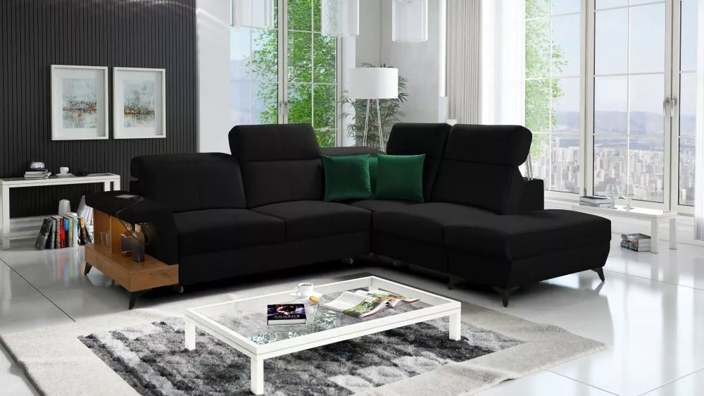 Dīvāns Belutti 7 Lancelot Standard ar LED · Melns · 236 × 288 × 84 cm