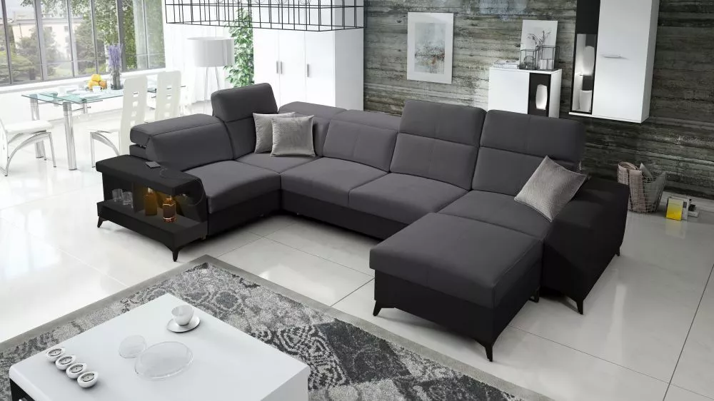 Dīvāns Belutti 4 Satin Black Standard ar LED · Grafīts + melns · 212 × 362 × 84 cm